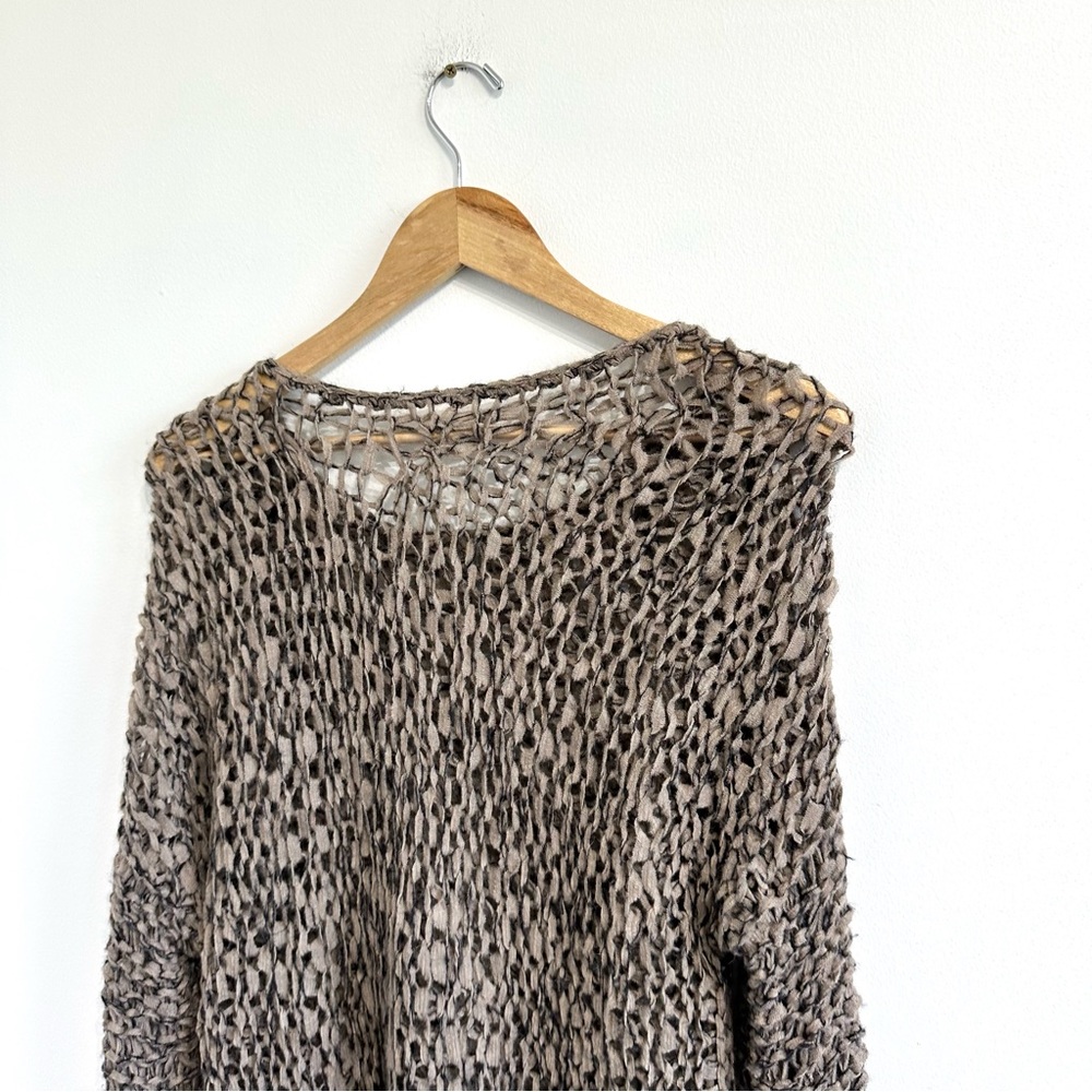 Helmut Lang tattered tape taupe asymmetrical alpaca wool blend sweater open knit - Picture 6 of 12
